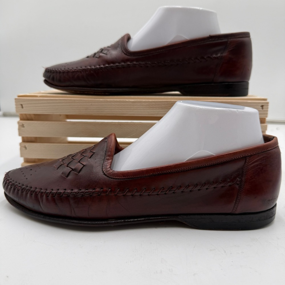 Santoni‎ Leather Loafers Woven Vamp Brown Italian Dress Shoes Mens 7.5 D